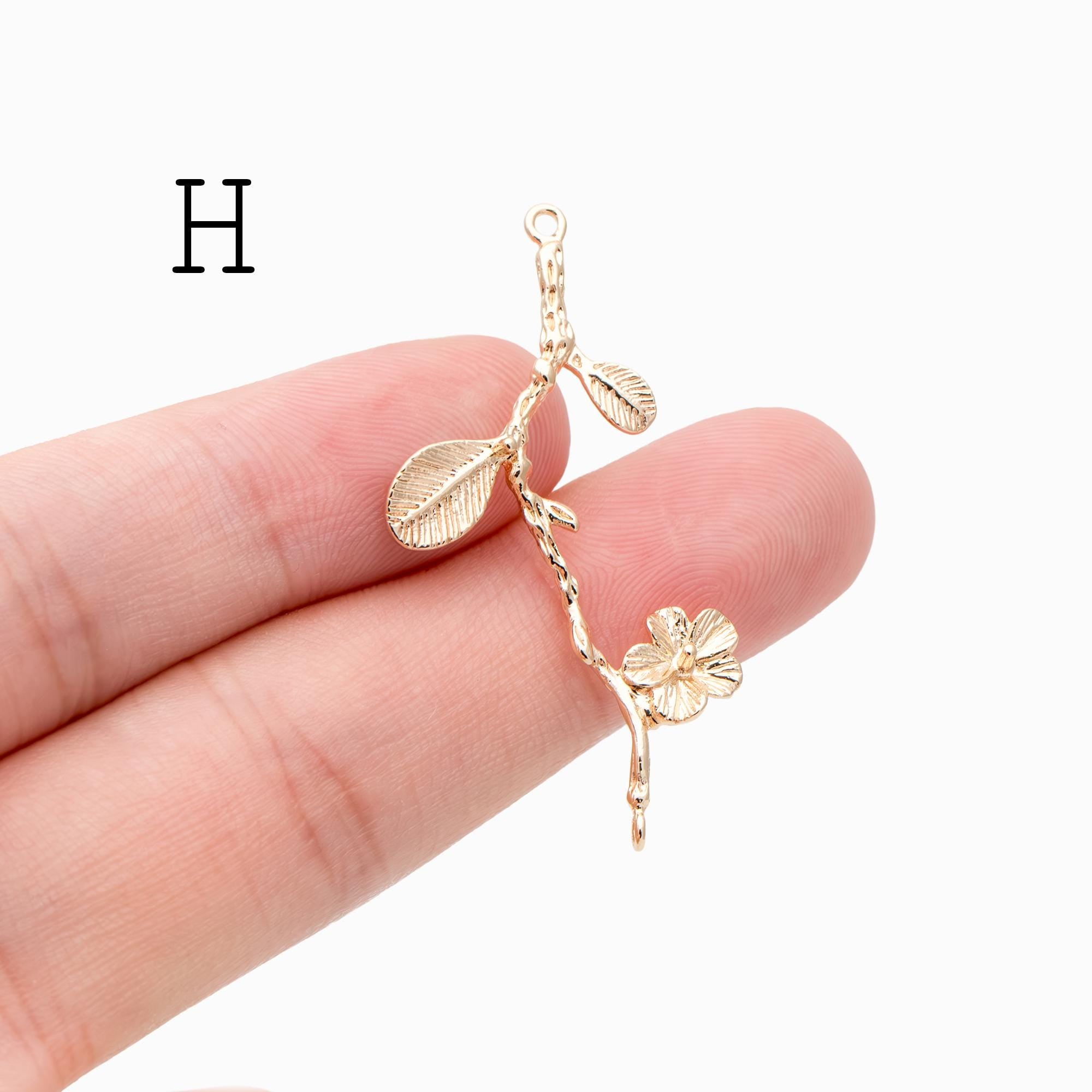 10pcs Gold/ Silver Tone Branch Connectors , Real Gold/ Rhodium plated Brass, Branch Pendants with Two Loops (GB-3622)